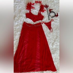 NEW - Red Sheer Two-Piece Set with Chain Detail